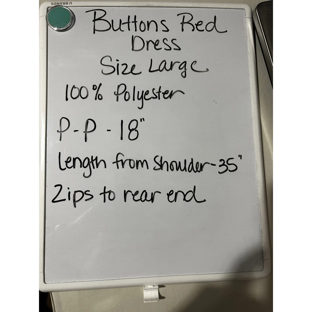 Buttons Red Dress Size L with Zip Back - Picture 7 of 7